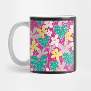 Monstera hearts and tropical florals on magenta Mug